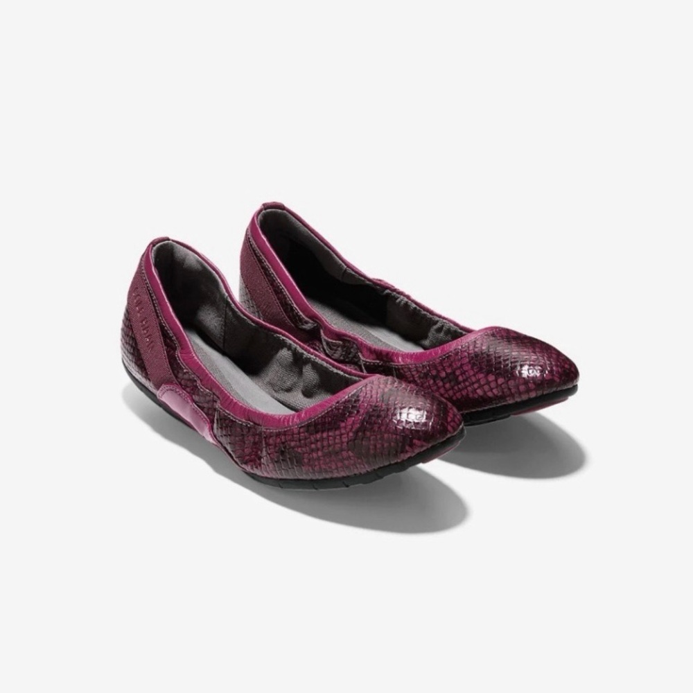 Cole Haan Zerogrand Stagedoor Burgundy Snakeprint Flats